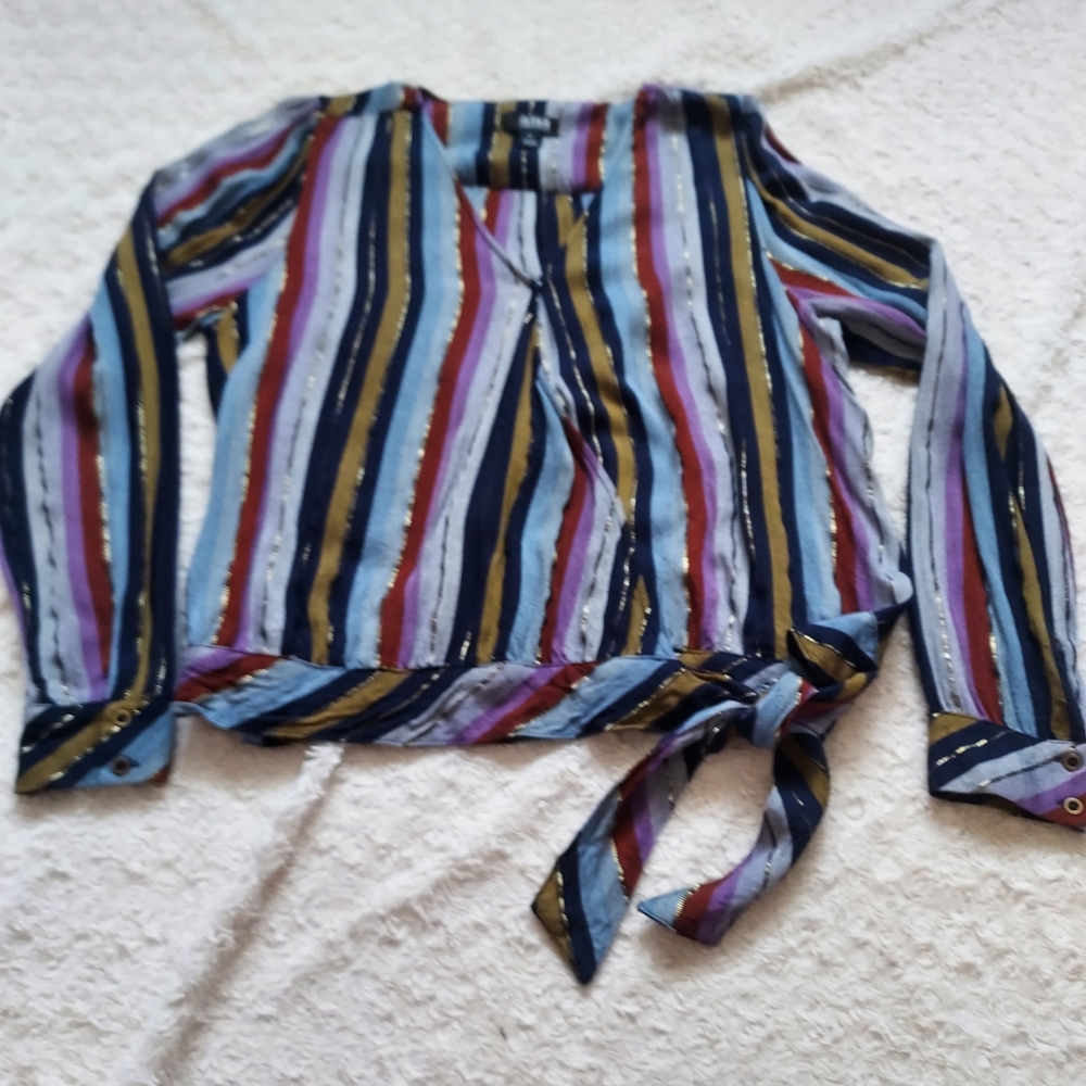 A.n.a Striped Boho wrap crop top blouse Medium Metallic Gypsy Hippie Festival